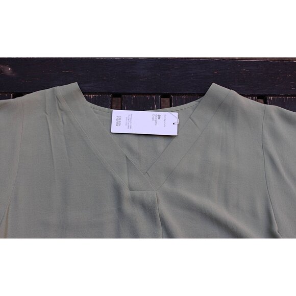 New w/Tags - Eileen Fisher Silk Georgette Crepe V-Neck Top, color SEA, Sml - Picture 7 of 12